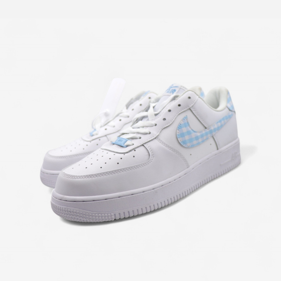 Blue Gingham Swoosh – Minimal Chic Edition Hand-Painted Custom