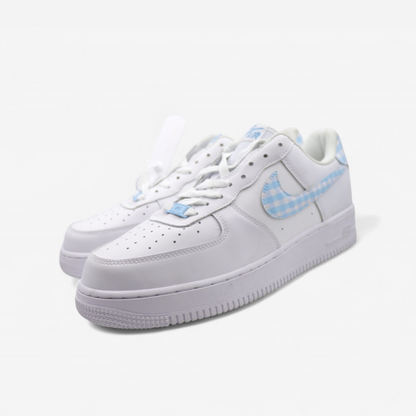 Blue Gingham Swoosh – Minimal Chic Edition Hand-Painted Custom