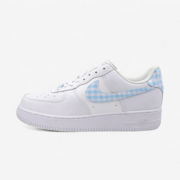 Blue Gingham Swoosh – Minimal Chic Edition Hand-Painted Custom