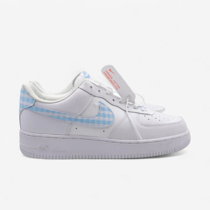 Blue Gingham Swoosh – Minimal Chic Edition Hand-Painted Custom